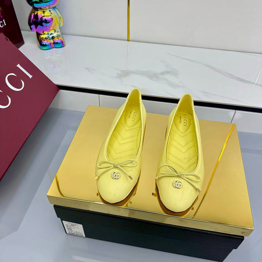 GG BALLET FLATS 25S IN YELLOW LAMBSKIN MIX GLOSSY LEATHER WITH BOW - 35