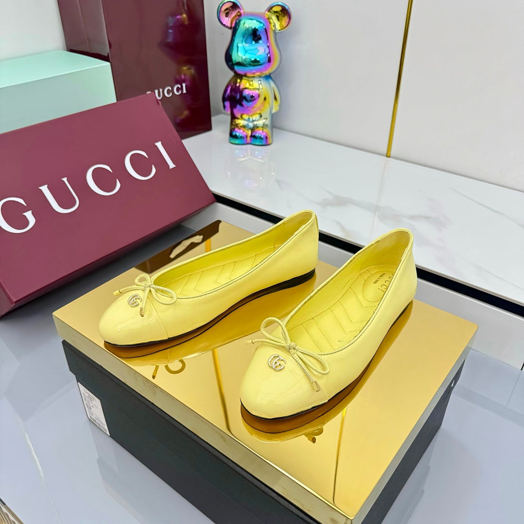 GG BALLET FLATS 25S IN YELLOW LAMBSKIN MIX GLOSSY LEATHER WITH BOW - 35