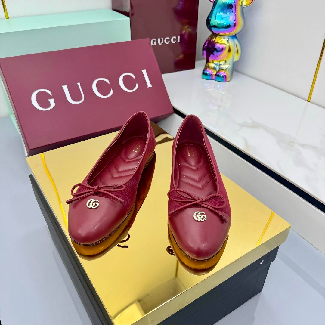 GG BALLET FLATS 25S IN RED FABRIC MIX LAMBSKIN WITH BOW - 35