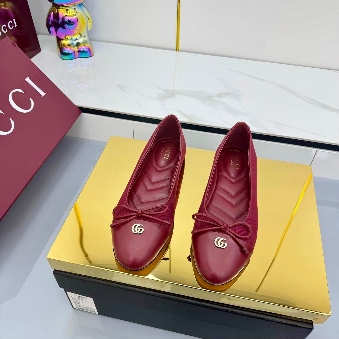 GG BALLET FLATS 25S IN RED FABRIC MIX LAMBSKIN WITH BOW - 35