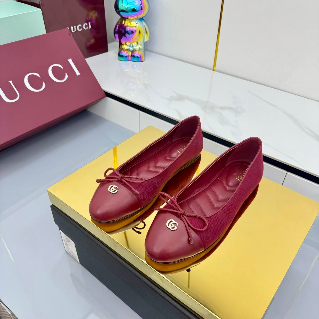 GG BALLET FLATS 25S IN RED FABRIC MIX LAMBSKIN WITH BOW - 35