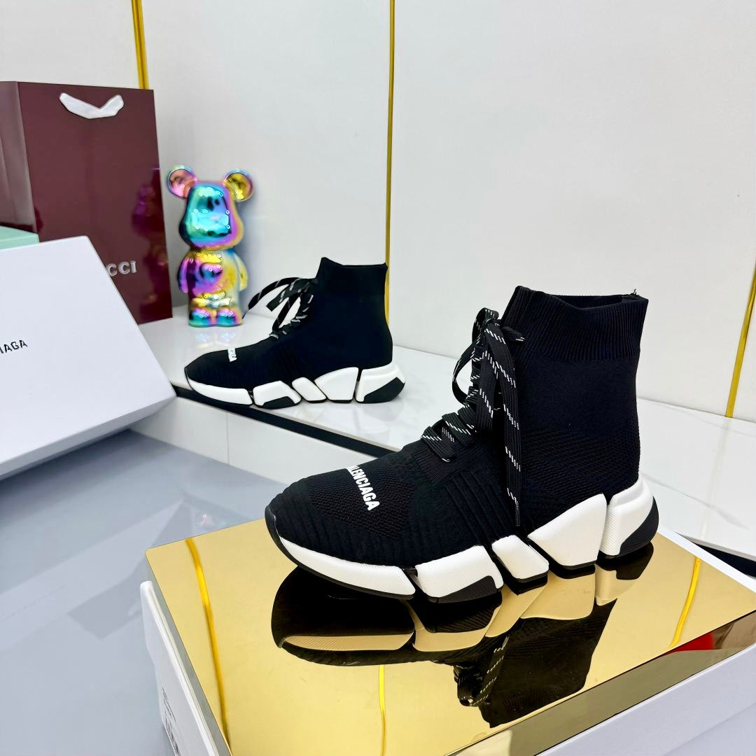 BALENCIAGA 25S SPEED 2.0 LACE-UP SNEAKERS IN BLACK KNITTED STYLE 4 - 35