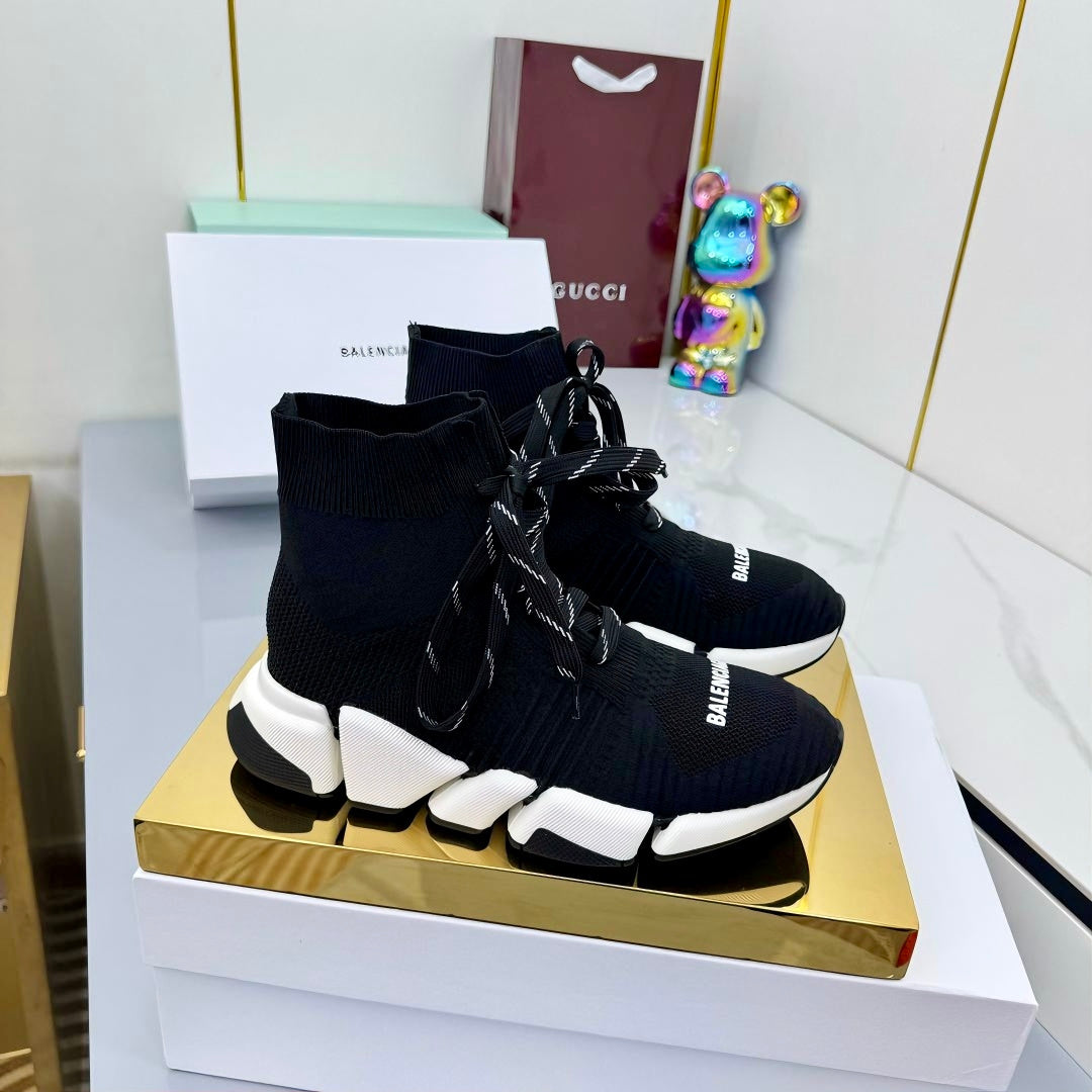BALENCIAGA 25S SPEED 2.0 LACE-UP SNEAKERS IN BLACK KNITTED STYLE 4 - 35