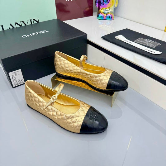 CC MARY JANE FLAT 25S IN GOLD LAMBSKIN EMBOSSED LOGO - 35