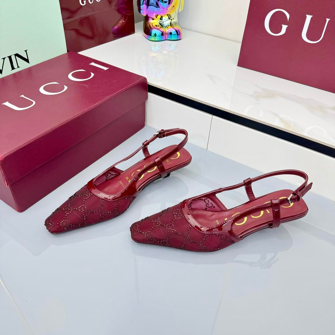 GG HIGH SLINGBACK 25S IN RED SEQUINED MESH FABRIC - 35