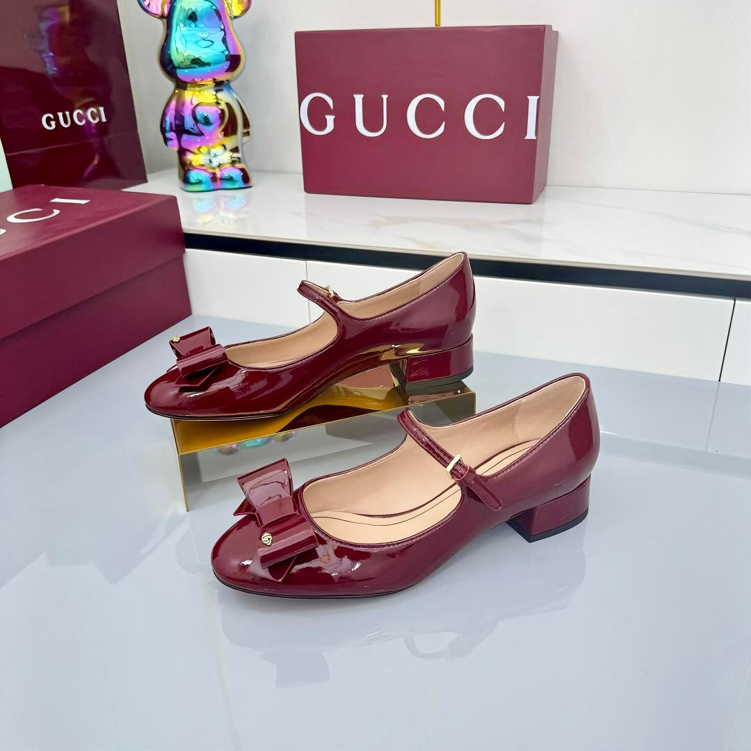 GG MARY JANE 25S IN RED LAMBSKIN WITH BOW - 35