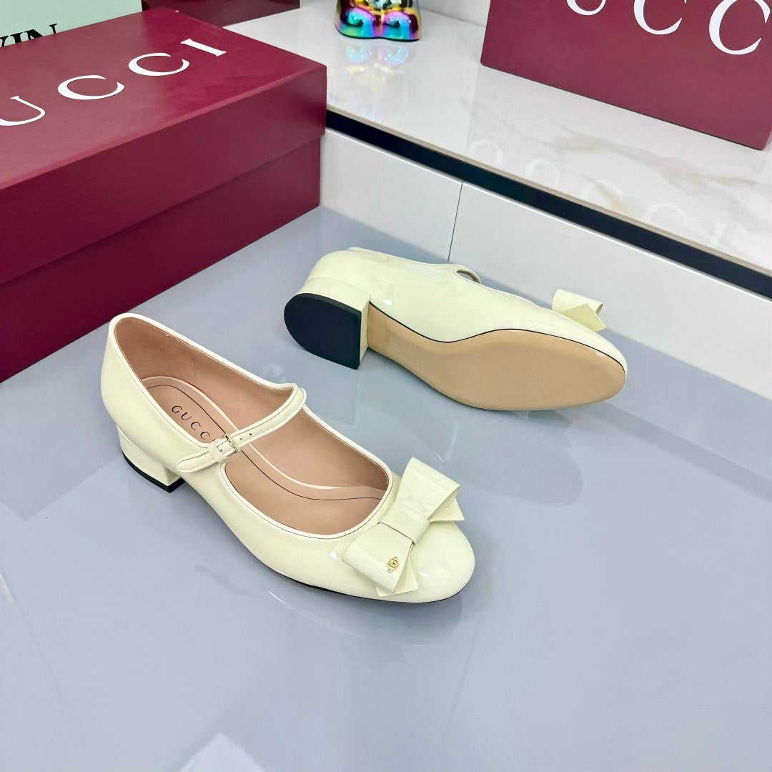 GG MARY JANE 25S IN LIGHT YELLOW LAMBSKIN WITH BOW - 35