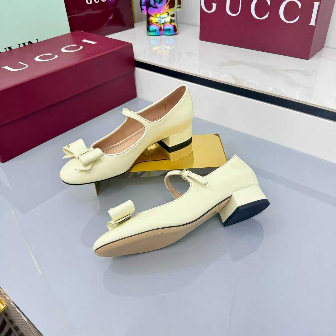 GG MARY JANE 25S IN LIGHT YELLOW LAMBSKIN WITH BOW - 35