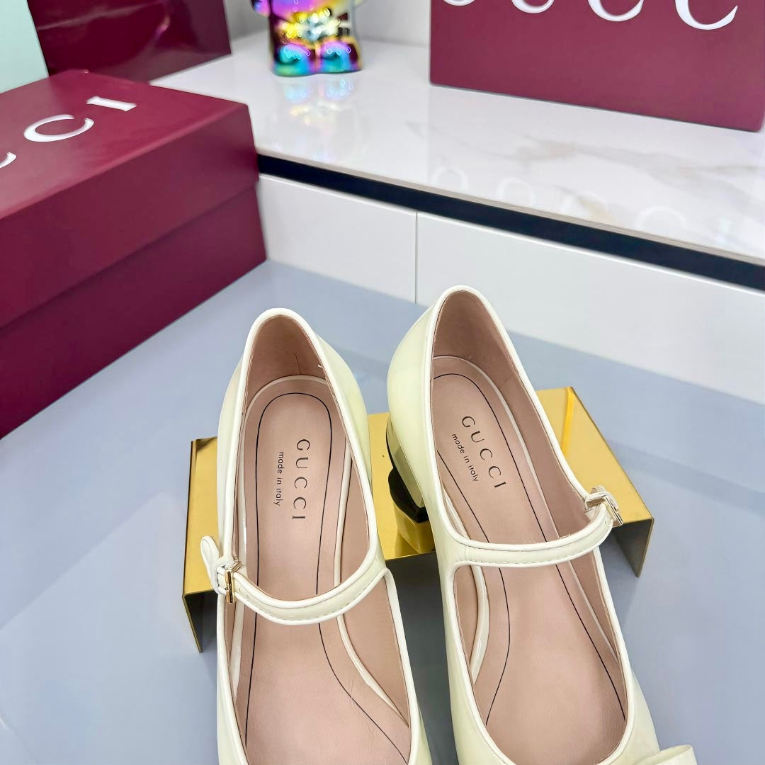 GG MARY JANE 25S IN LIGHT YELLOW LAMBSKIN WITH BOW - 35