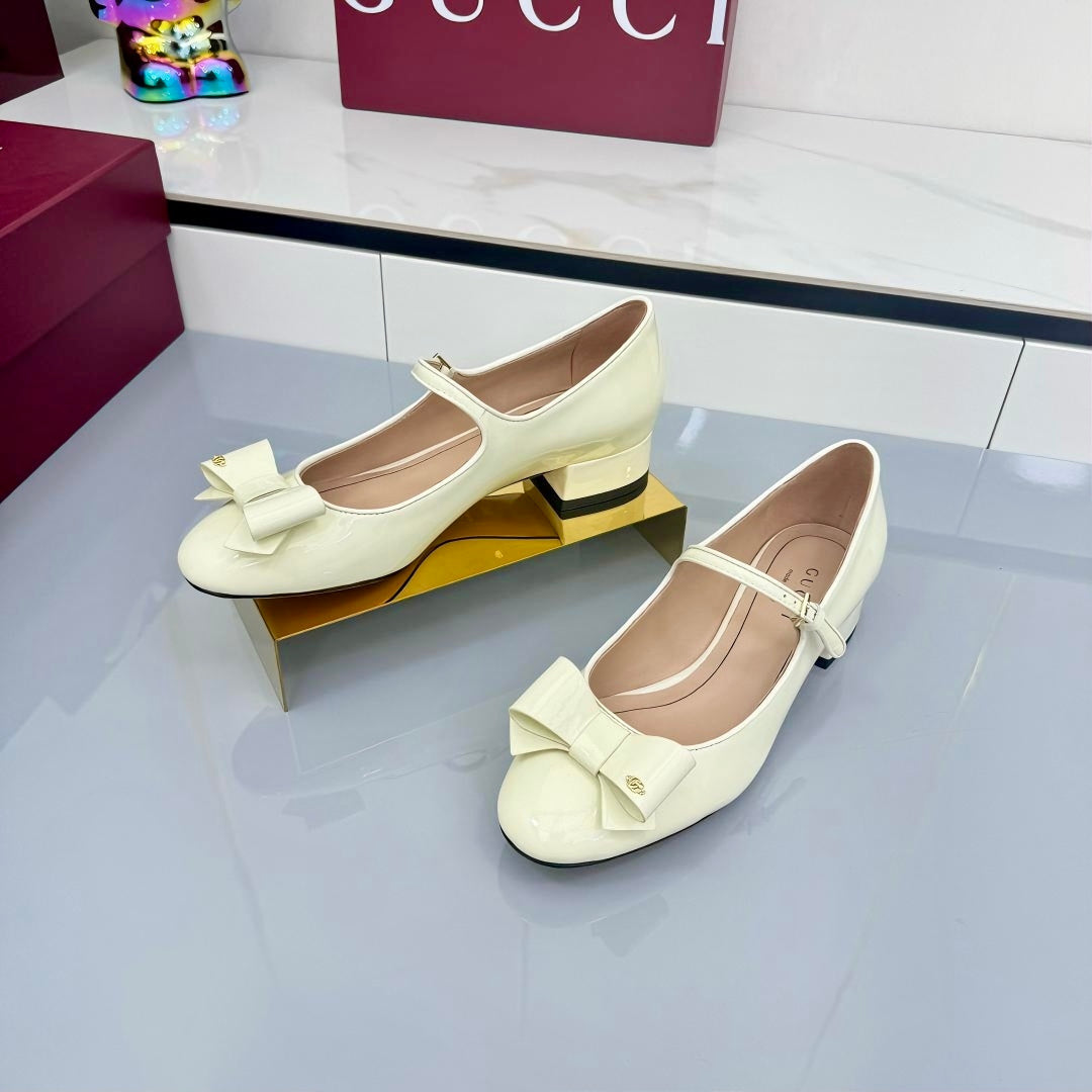 GG MARY JANE 25S IN LIGHT YELLOW LAMBSKIN WITH BOW - 35