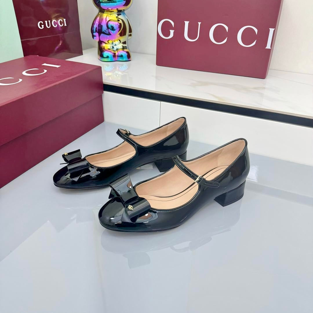 GG MARY JANE 25S IN BLACK LAMBSKIN WITH BOW - 35