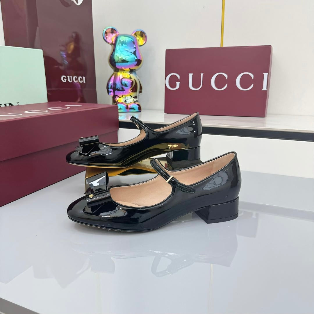 GG MARY JANE 25S IN BLACK LAMBSKIN WITH BOW - 35