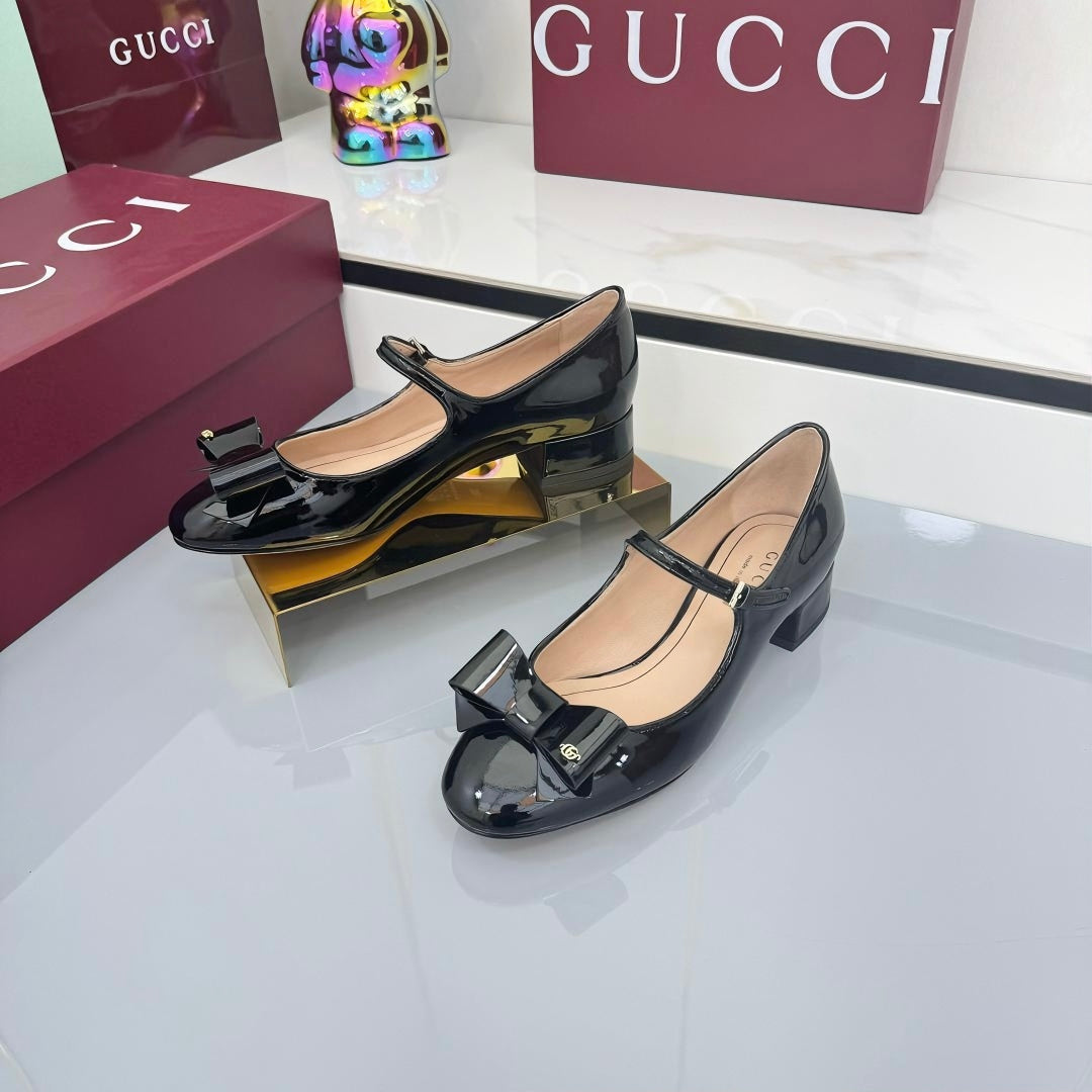 GG MARY JANE 25S IN BLACK LAMBSKIN WITH BOW - 35
