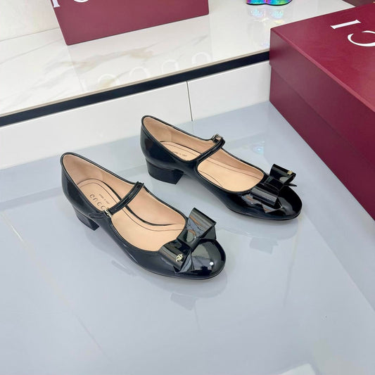 GG MARY JANE 25S IN BLACK LAMBSKIN WITH BOW - 35