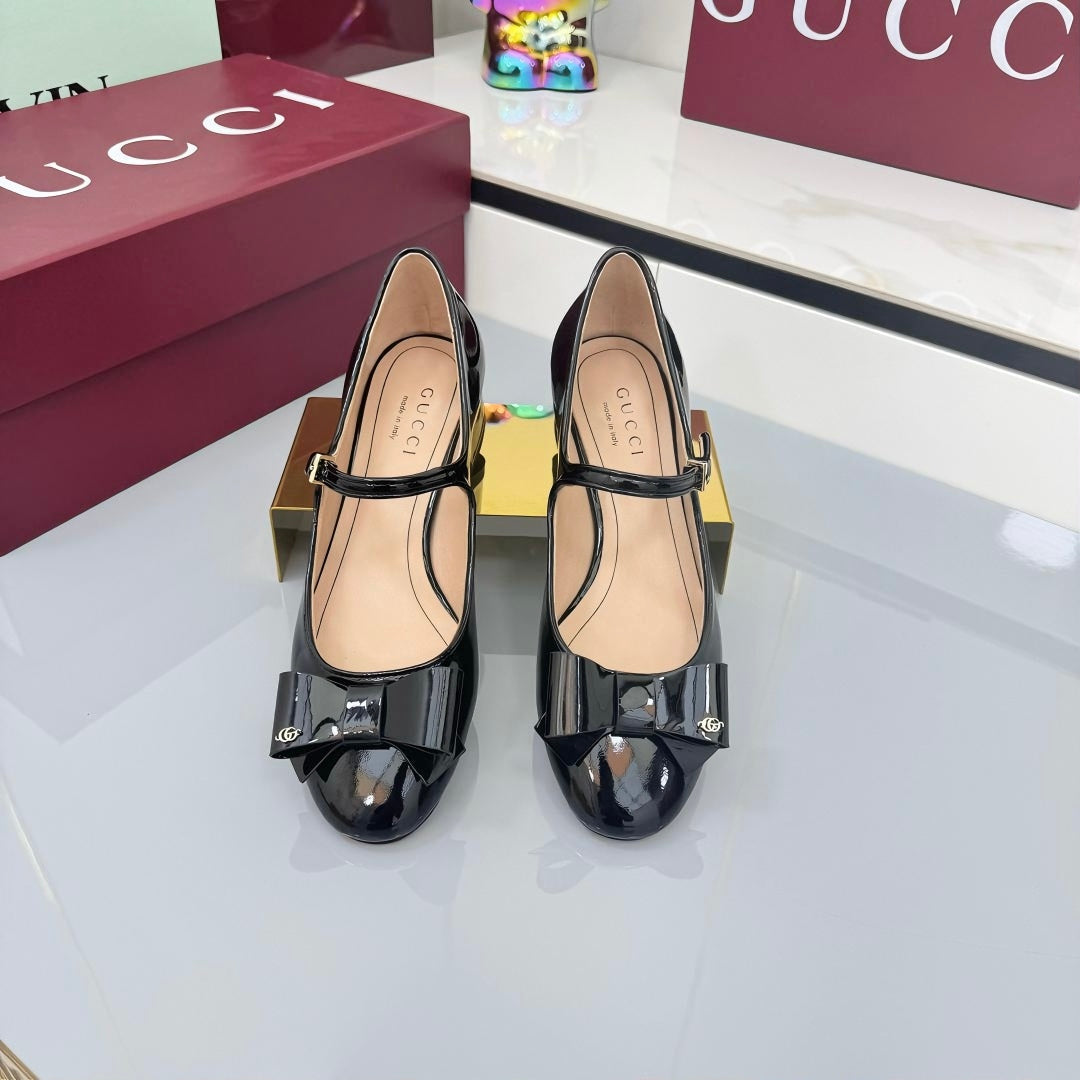 GG MARY JANE 25S IN BLACK LAMBSKIN WITH BOW - 35