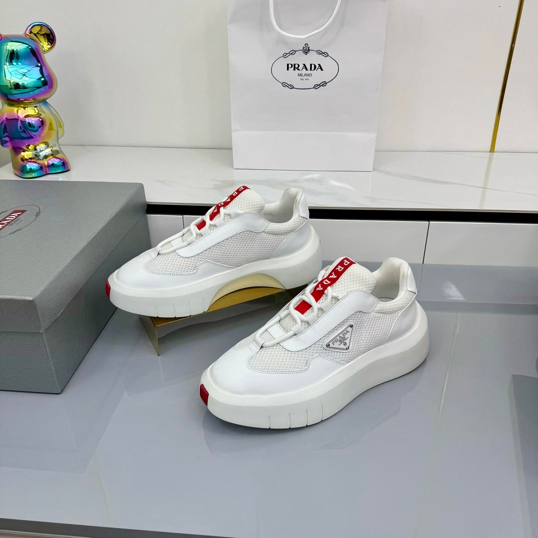 PRADA 25S CROSS LACED SNEAKERS IN WHITE CALFSKIN - 35