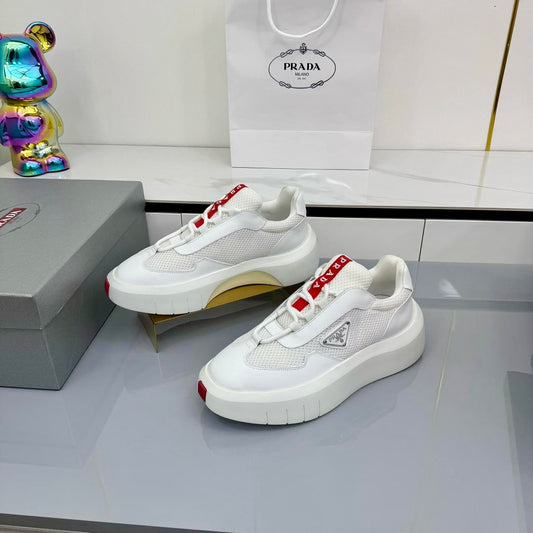 PRADA 25S CROSS LACED SNEAKERS IN WHITE CALFSKIN - 35