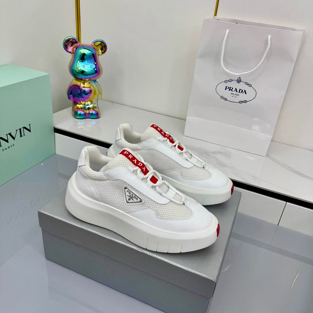 PRADA 25S CROSS LACED SNEAKERS IN WHITE CALFSKIN - 35
