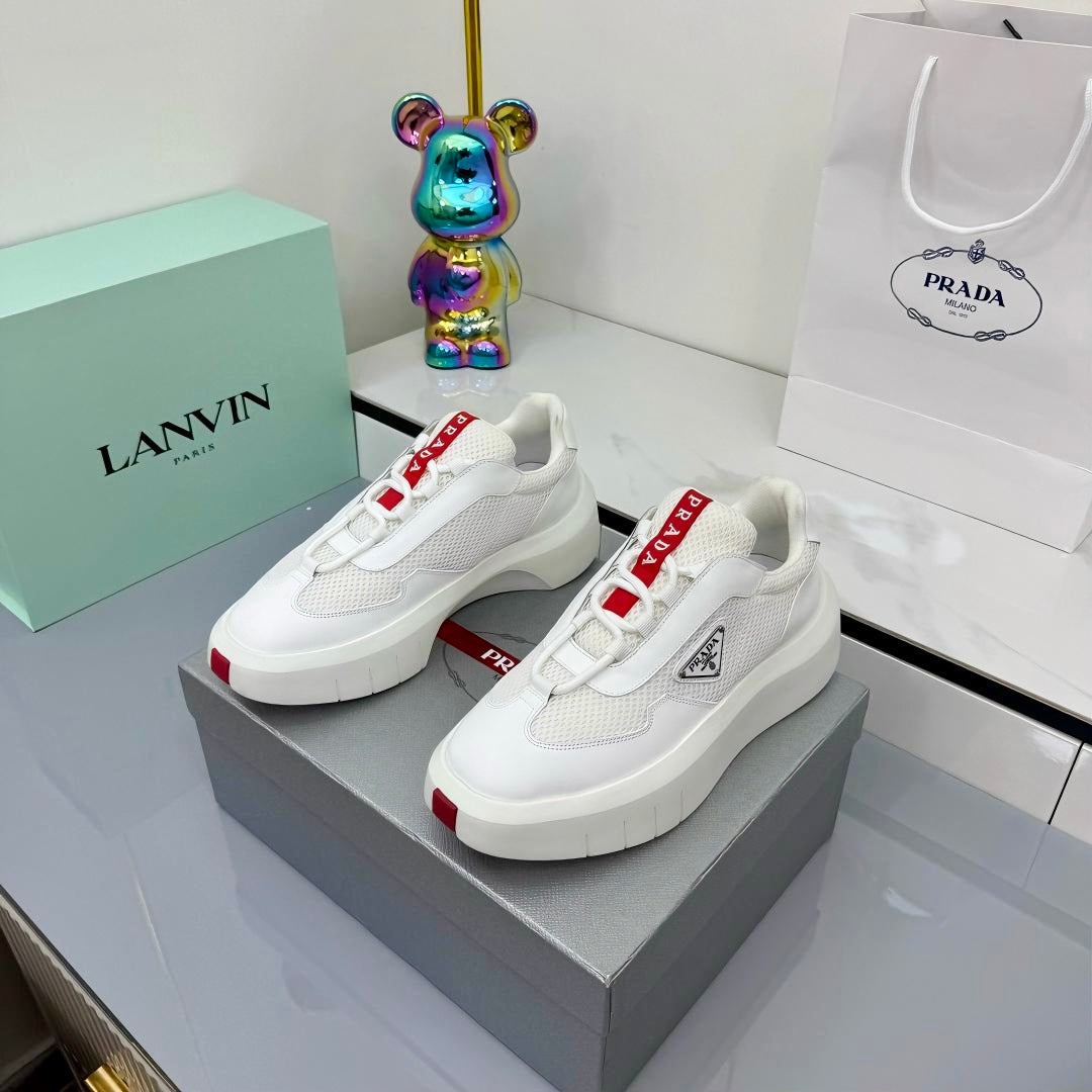 PRADA 25S CROSS LACED SNEAKERS IN WHITE CALFSKIN - 35