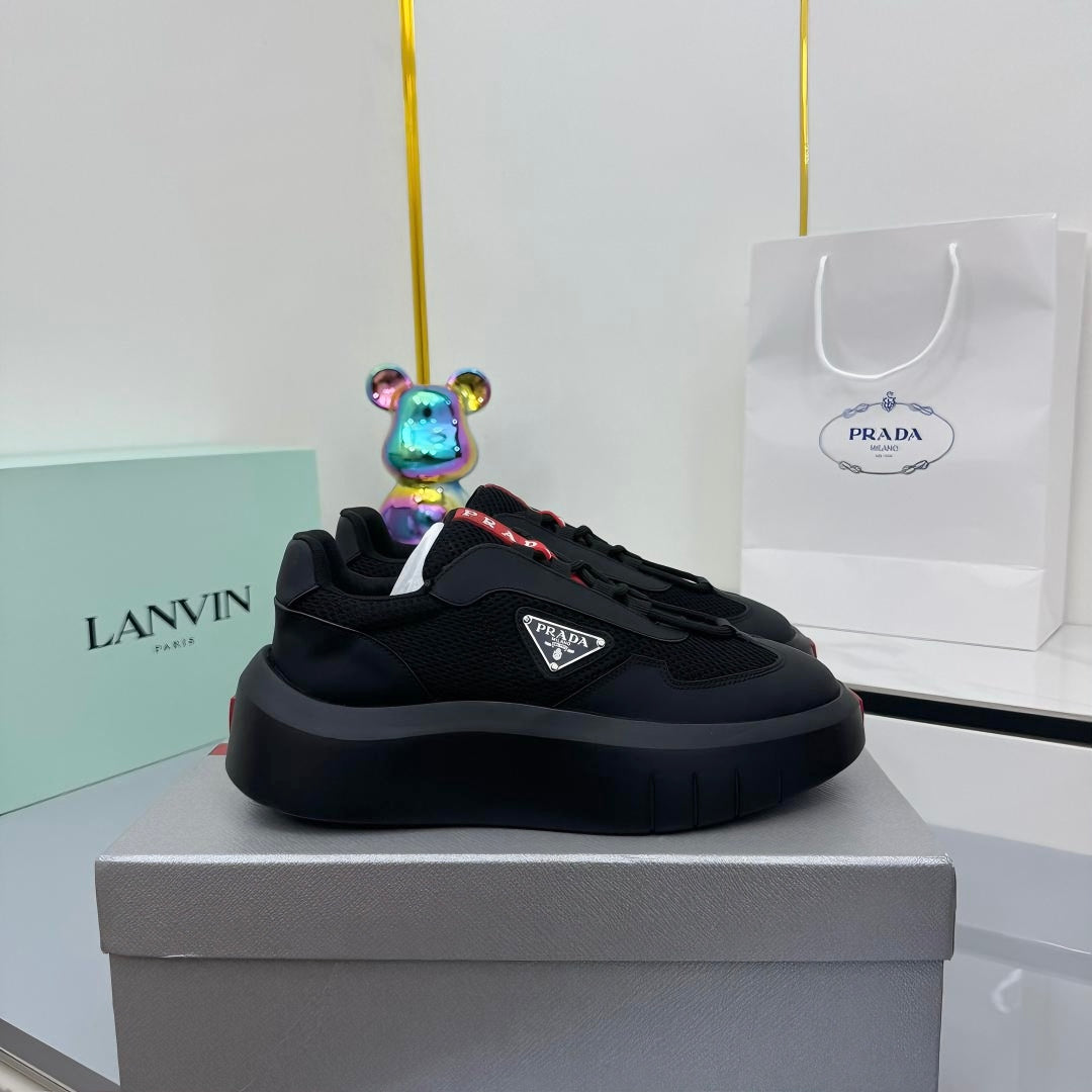 PRADA 25S CROSS LACED SNEAKERS IN BLACK CALFSKIN - 35