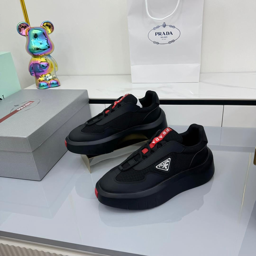 PRADA 25S CROSS LACED SNEAKERS IN BLACK CALFSKIN - 35