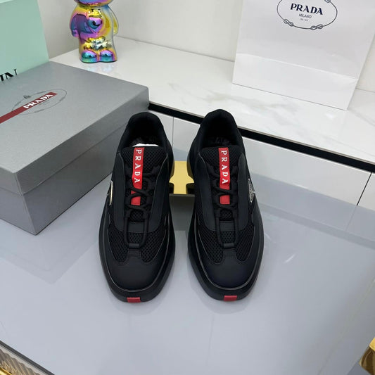 PRADA 25S CROSS LACED SNEAKERS IN BLACK CALFSKIN - 35