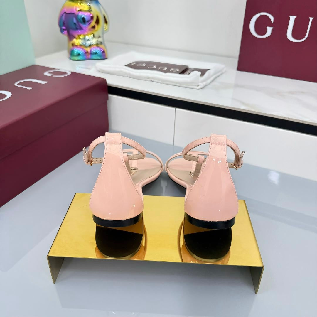 GG THONG SANDALS 25S IN LIGHT PINK LAMBSKIN WITH GOLD HARDWARE - 35