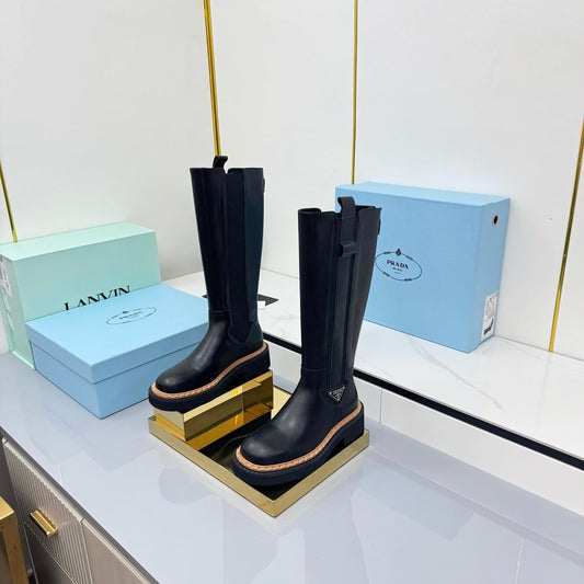 PRADA 25S TALL CHELSEA BOOTS 50MM IN BLACK CALFSKIN - 35