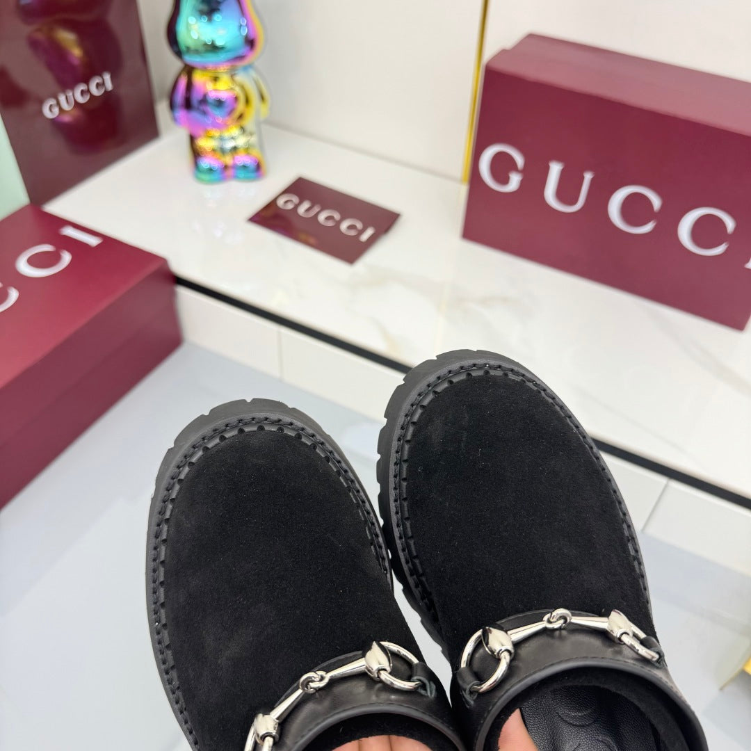 GG PLATFORM MULES 25S IN BLACK SUEDE - 35