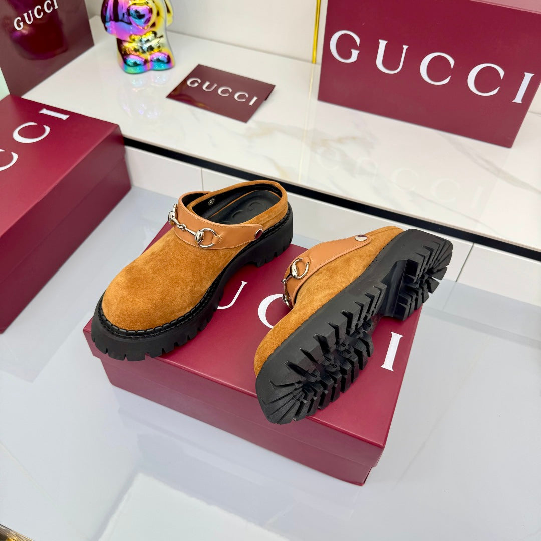 GG PLATFORM MULES 25S IN BURNT ORANGE SUEDE - 35