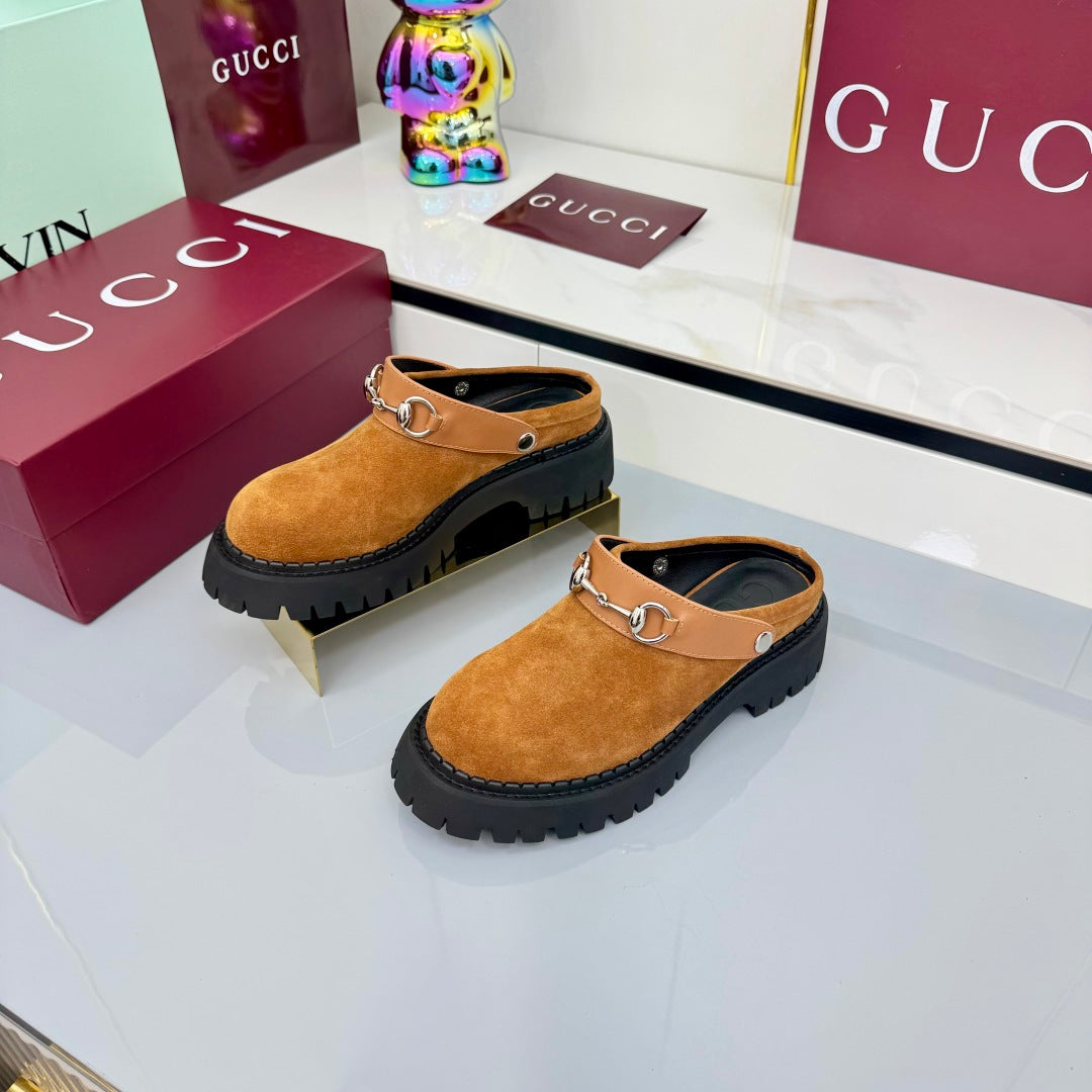 GG PLATFORM MULES 25S IN BURNT ORANGE SUEDE - 35
