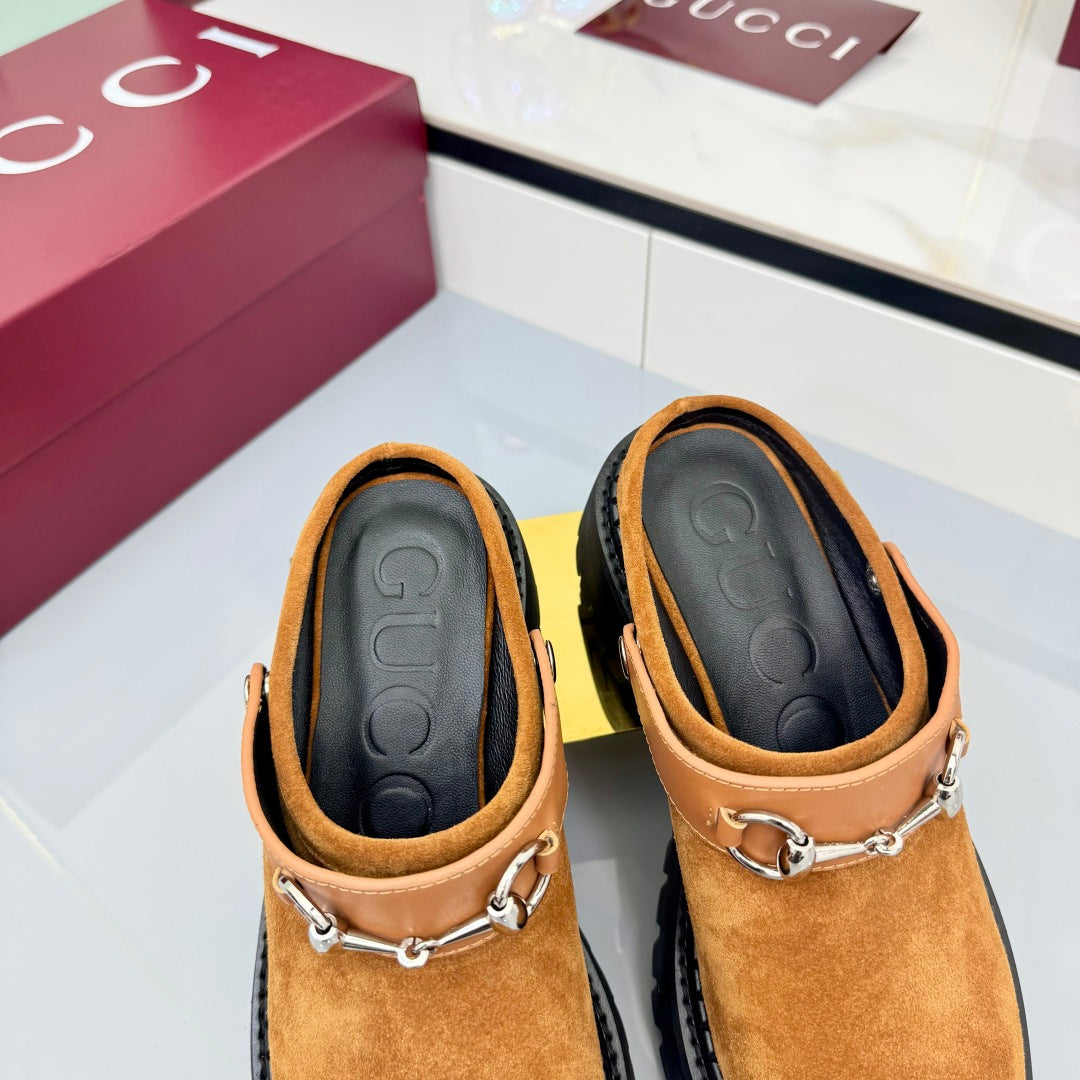 GG PLATFORM MULES 25S IN BURNT ORANGE SUEDE - 35