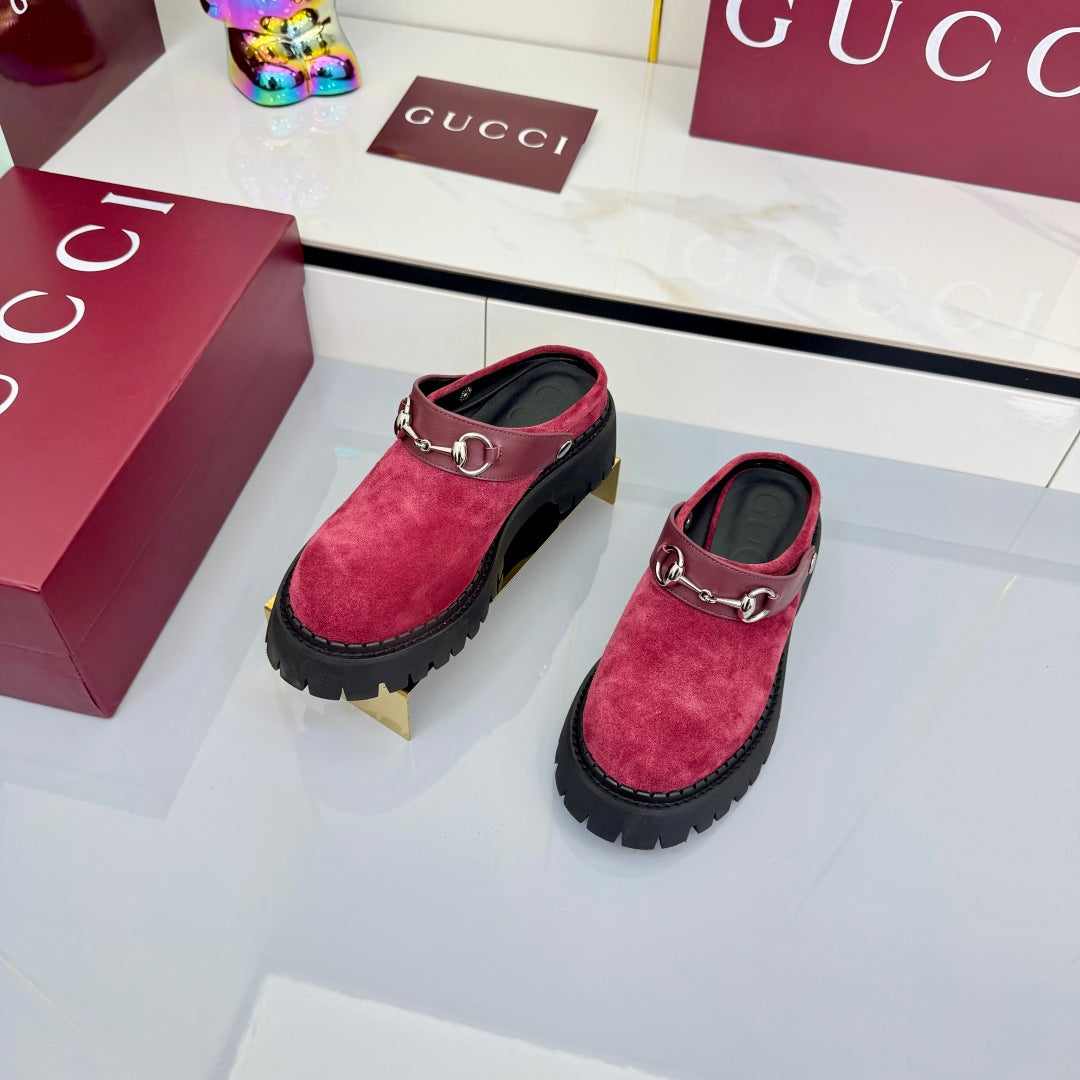 GG PLATFORM MULES 25S IN RED SUEDE - 35