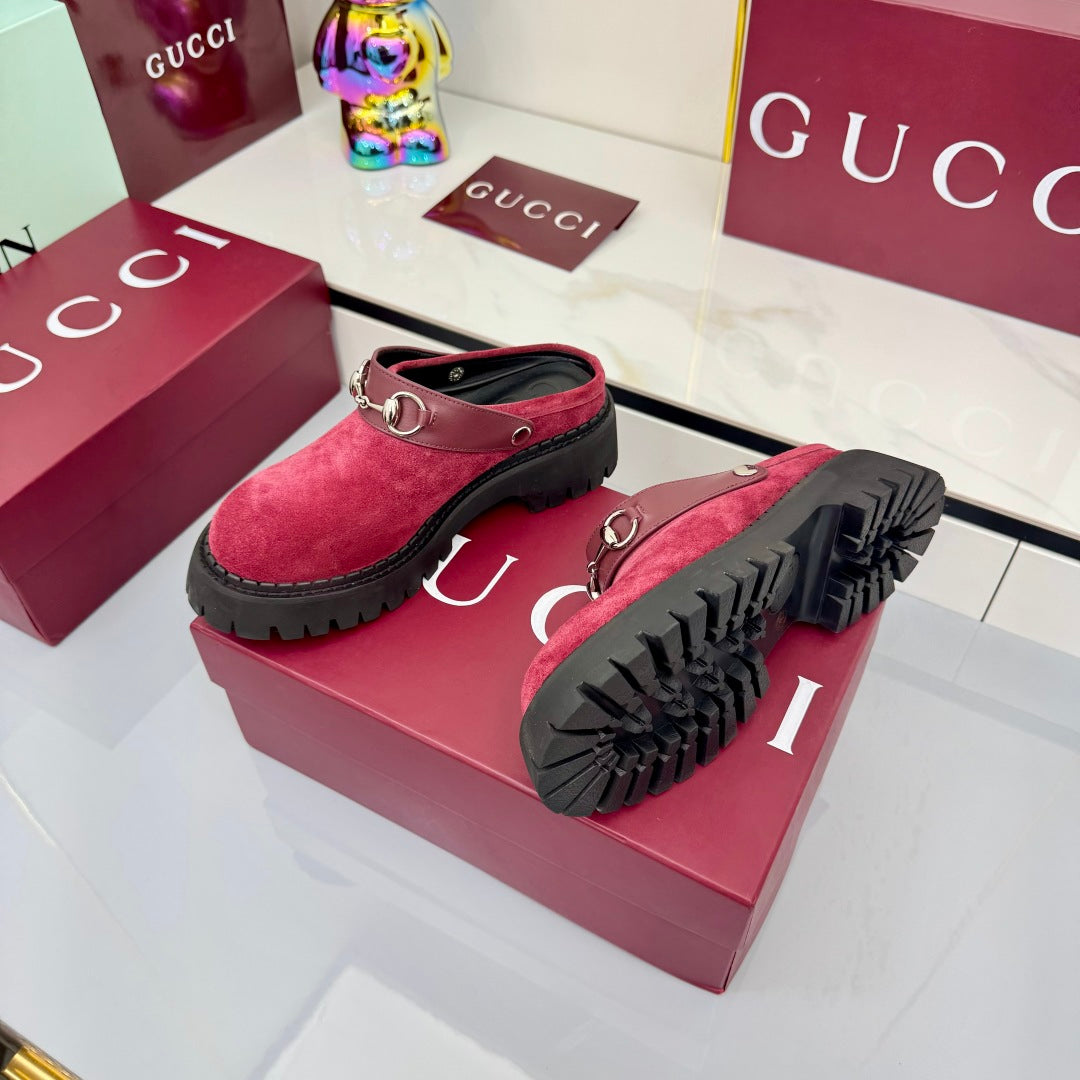 GG PLATFORM MULES 25S IN RED SUEDE - 35