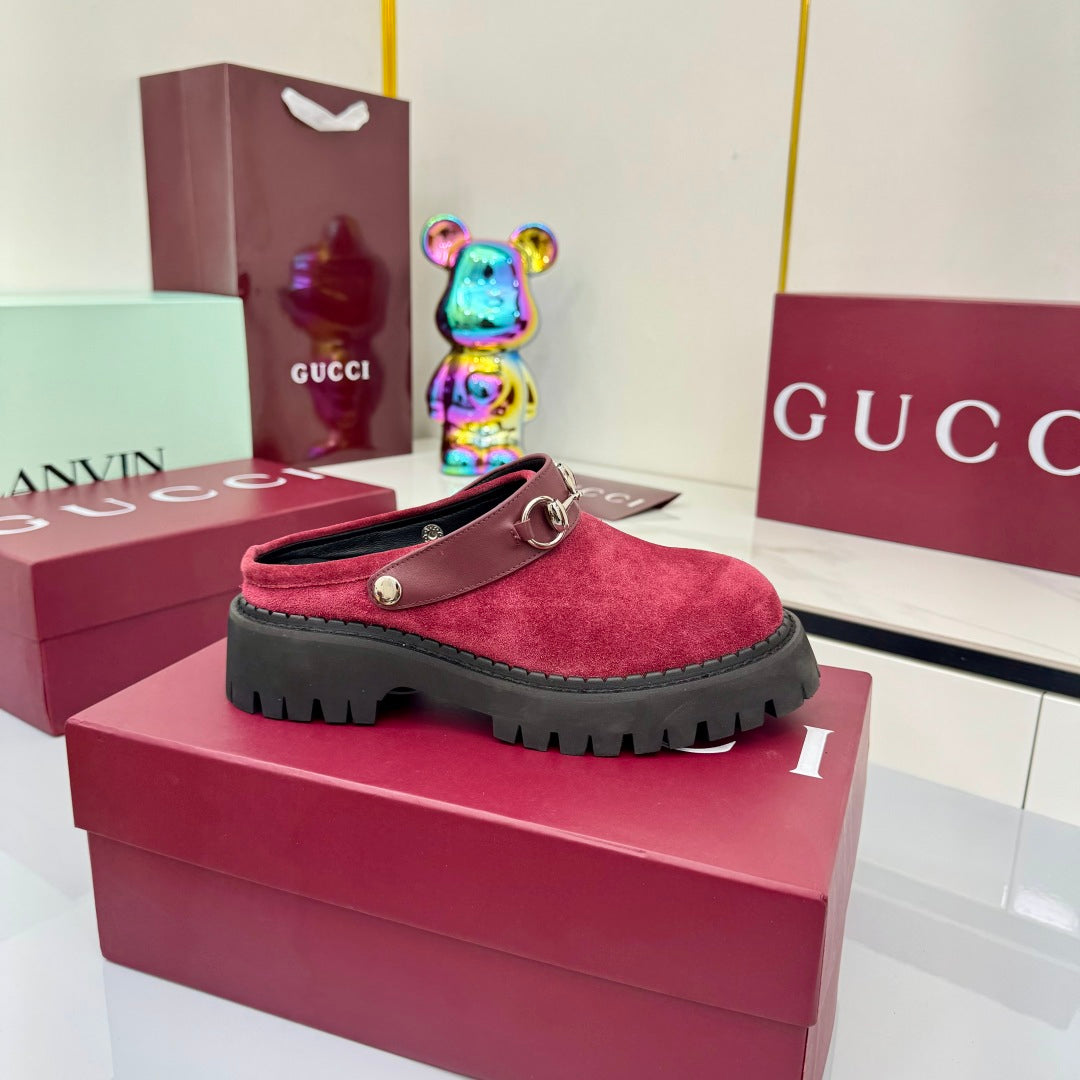 GG PLATFORM MULES 25S IN RED SUEDE - 35