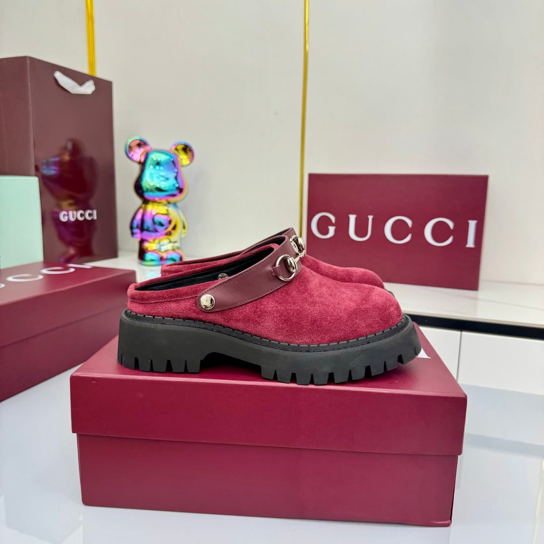 GG PLATFORM MULES 25S IN RED SUEDE - 35
