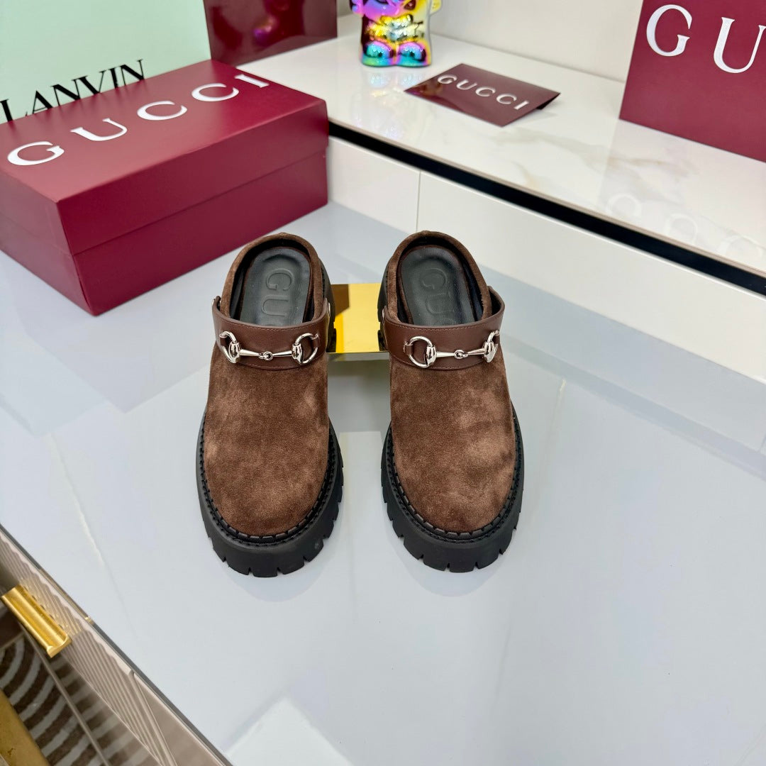 GG PLATFORM MULES 25S IN BROWN SUEDE - 35