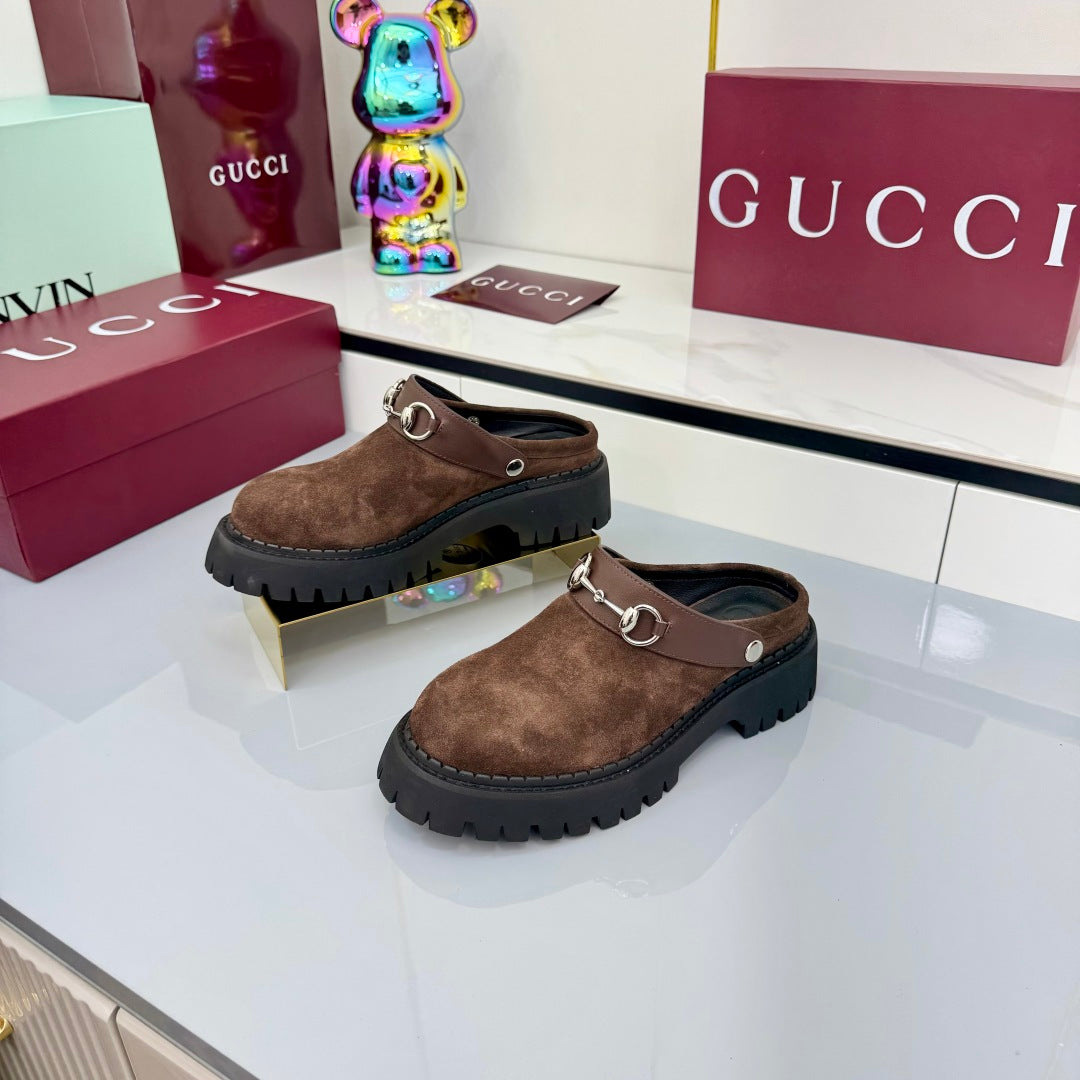 GG PLATFORM MULES 25S IN BROWN SUEDE - 35