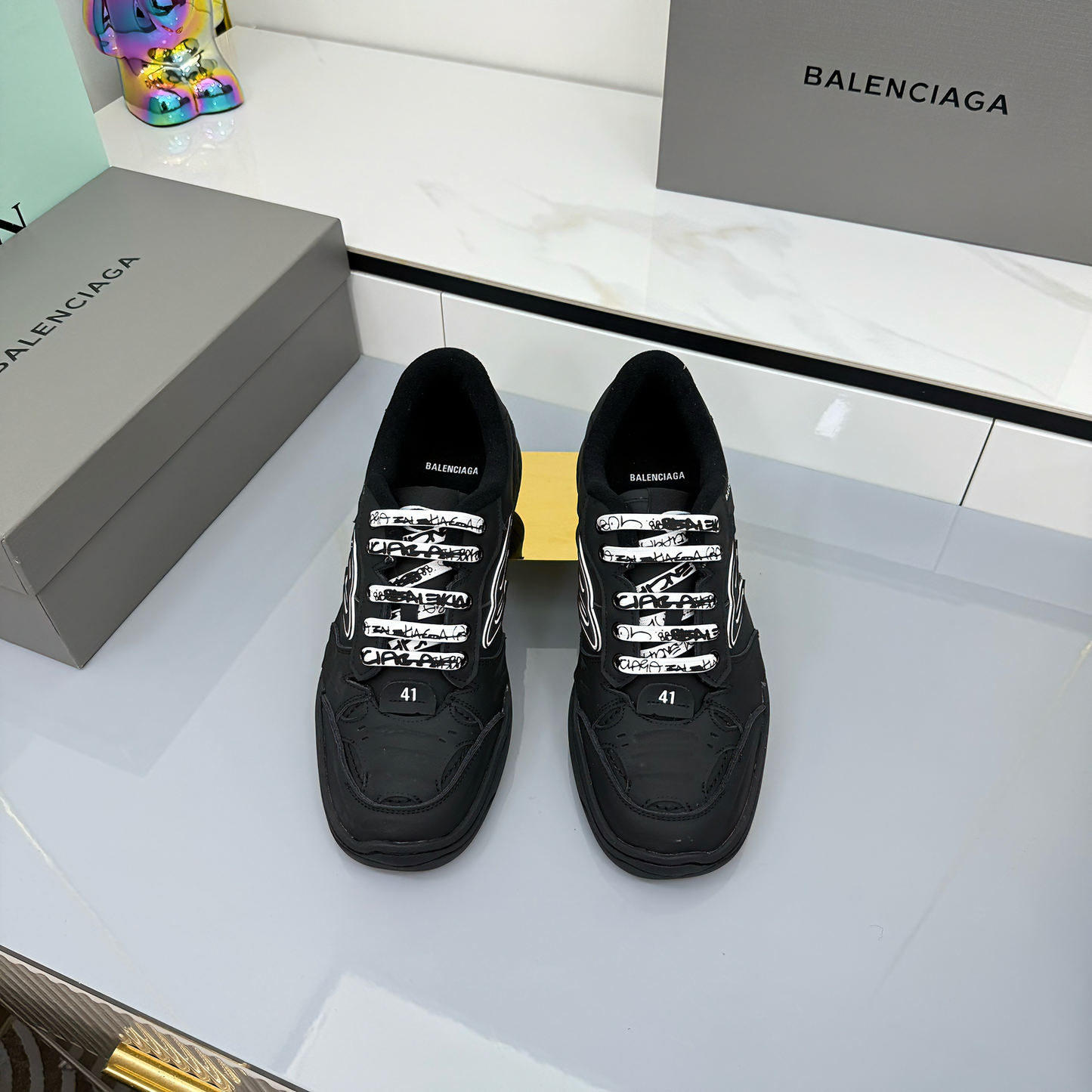 BALENCIAGA 25S SNEAKERS IN BLACK LEATHER - 35