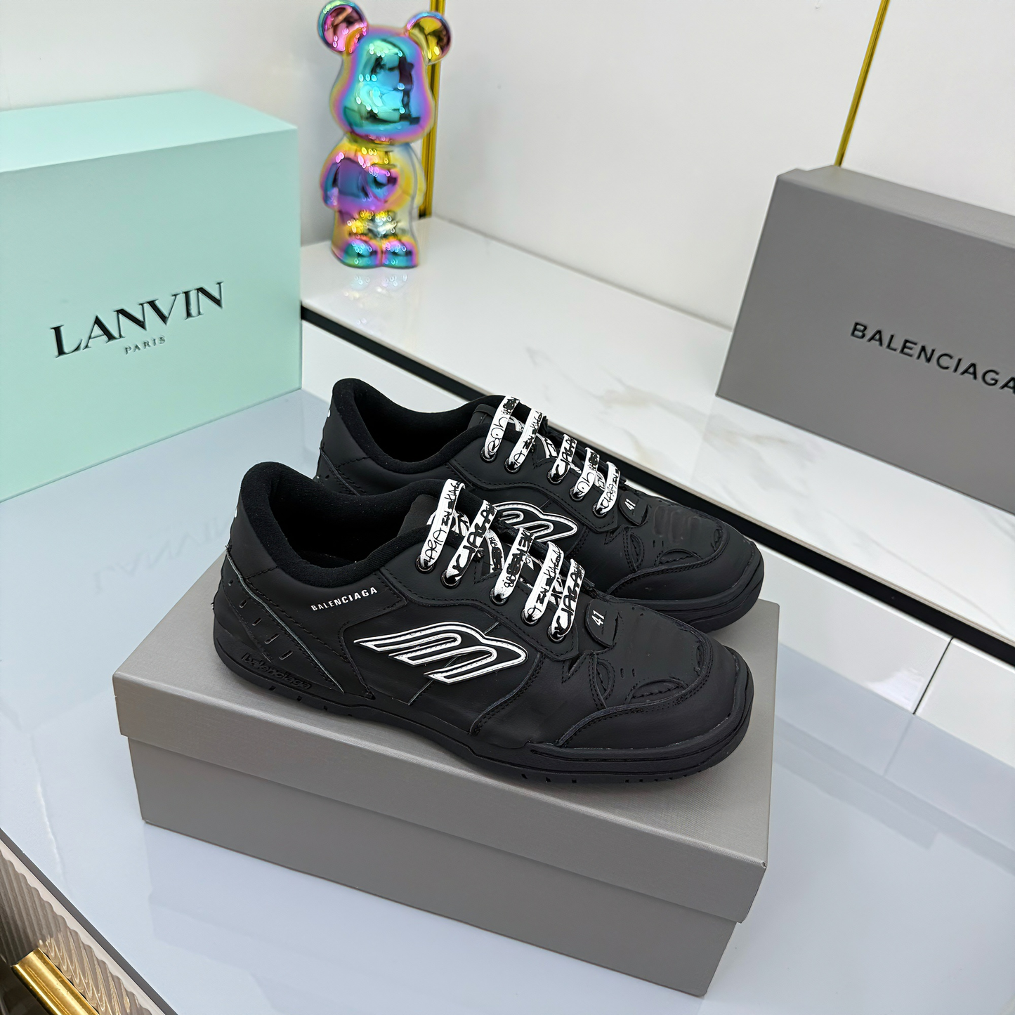 BALENCIAGA 25S SNEAKERS IN BLACK LEATHER - 35