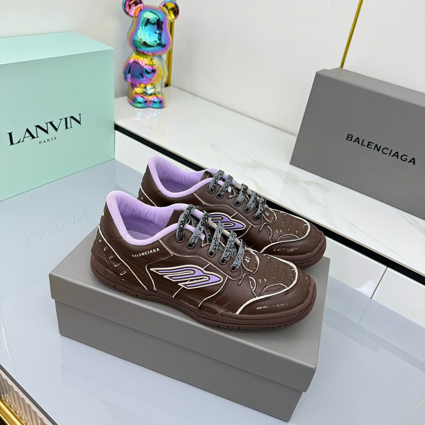 BALENCIAGA 25S SNEAKERS IN DEEP BROWN LEATHER - 35