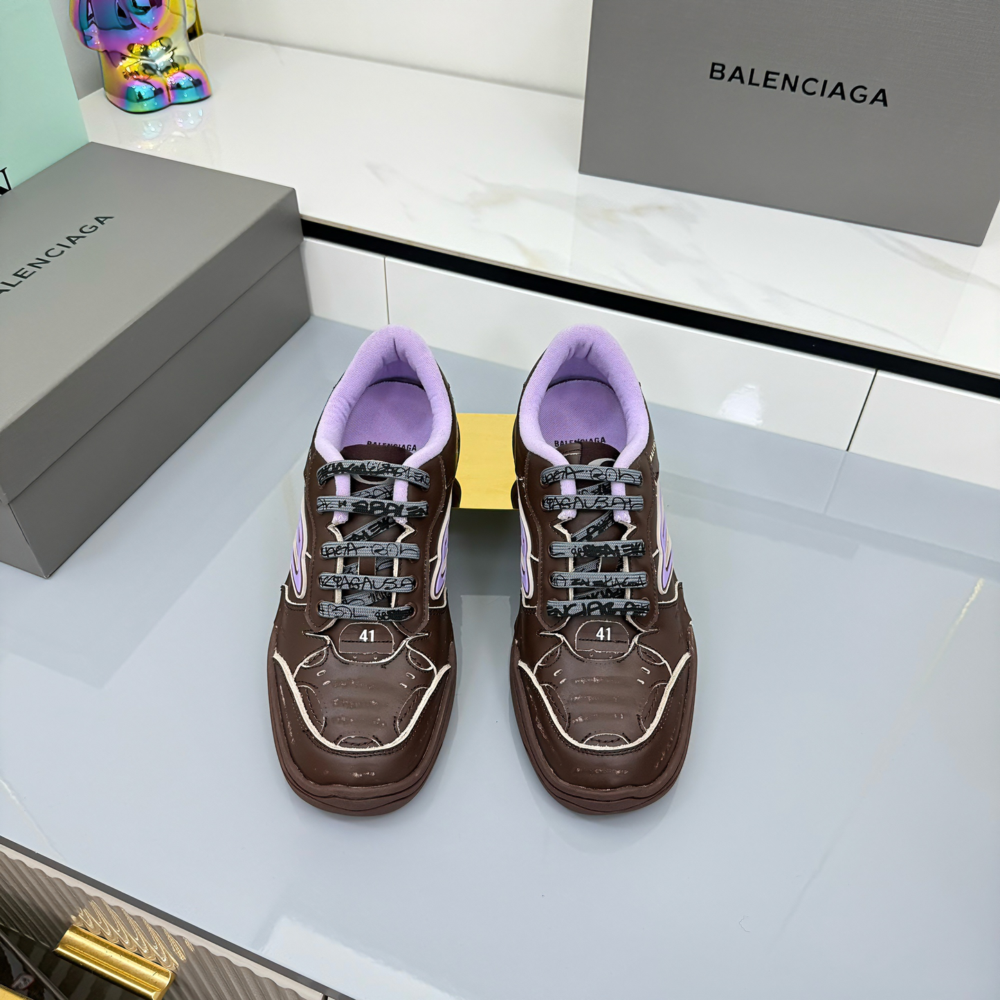 BALENCIAGA 25S SNEAKERS IN DEEP BROWN LEATHER - 35