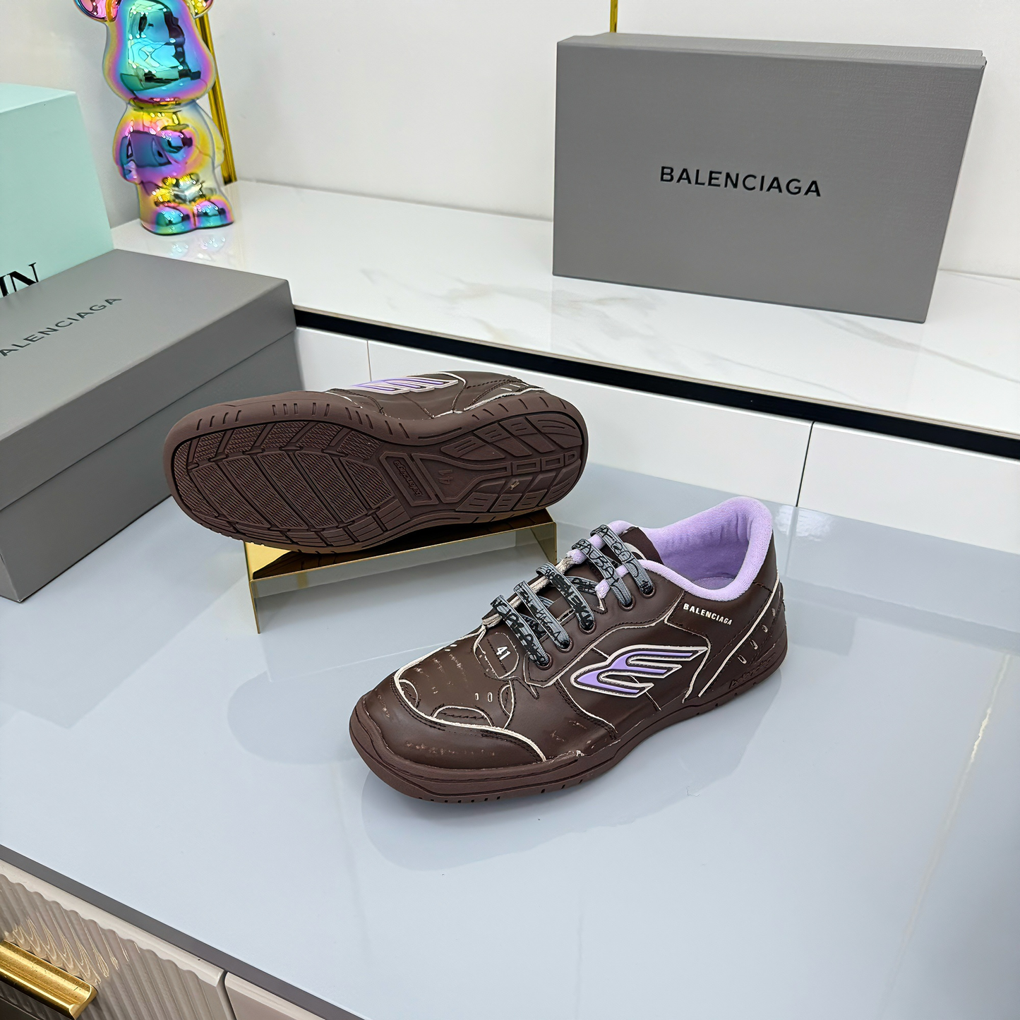 BALENCIAGA 25S SNEAKERS IN DEEP BROWN LEATHER - 35