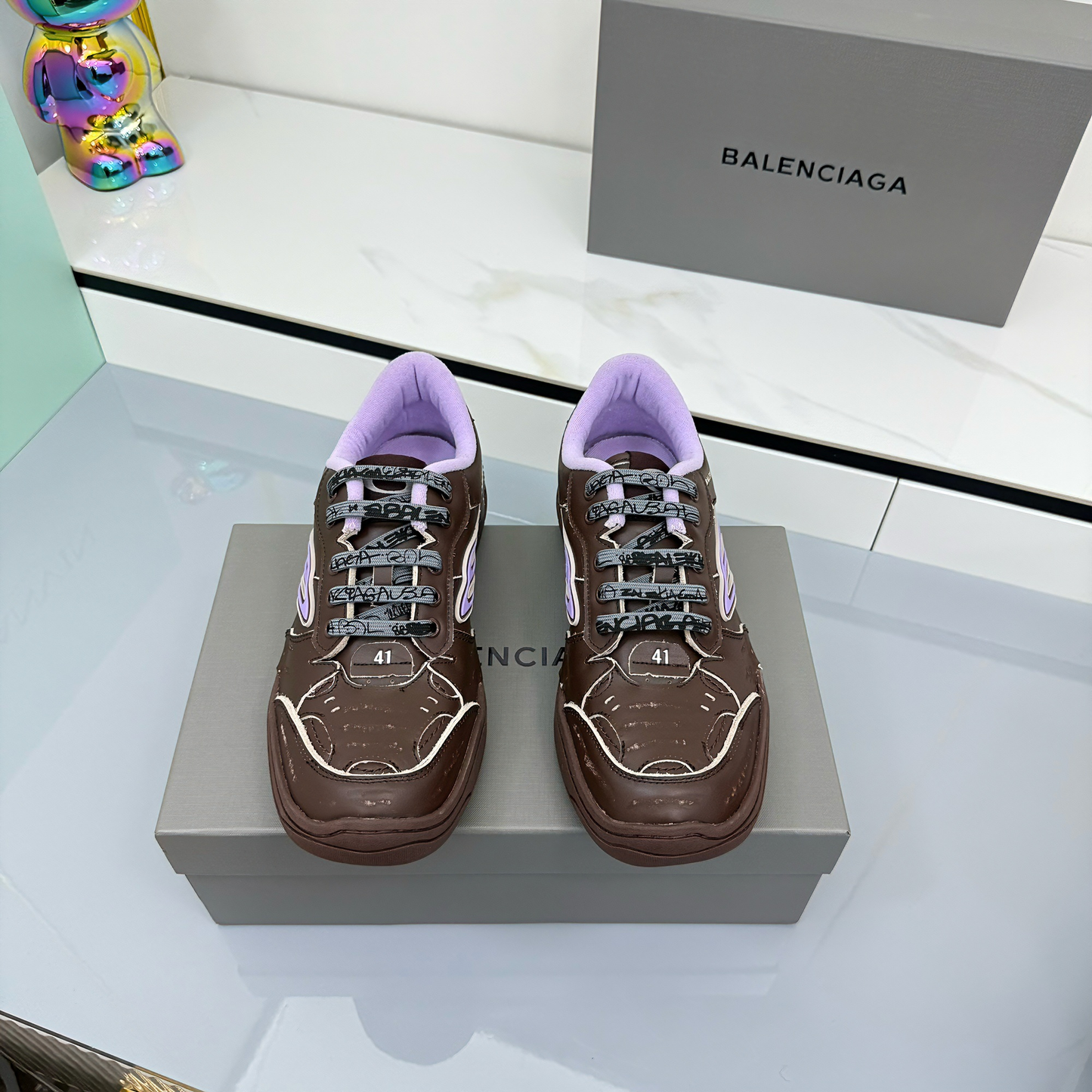 BALENCIAGA 25S SNEAKERS IN DEEP BROWN LEATHER - 35