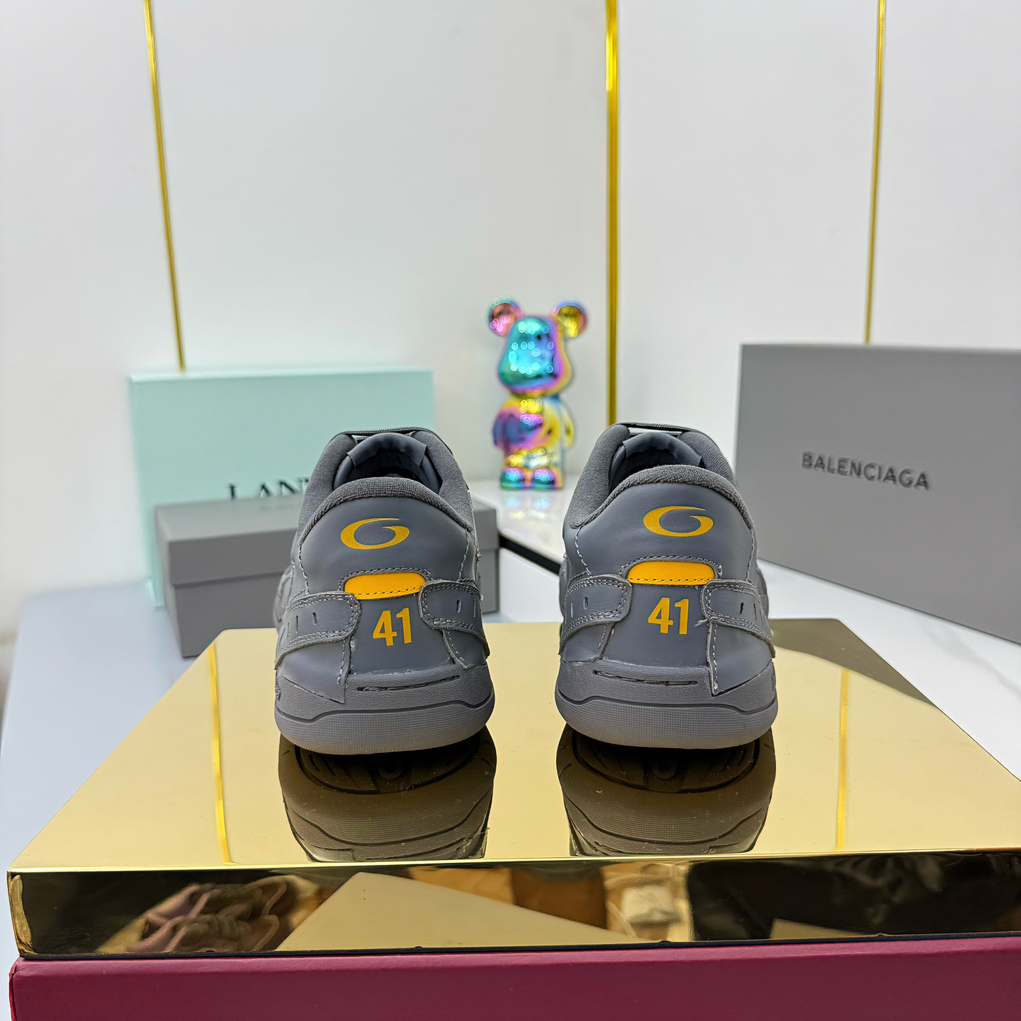 BALENCIAGA 25S SNEAKERS IN DARK GREY MIX YELLOW LEATHER - 35
