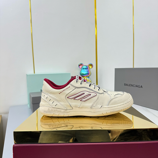 BALENCIAGA 25S SNEAKERS IN CREAM WHITE MIX RED LEATHER - 35