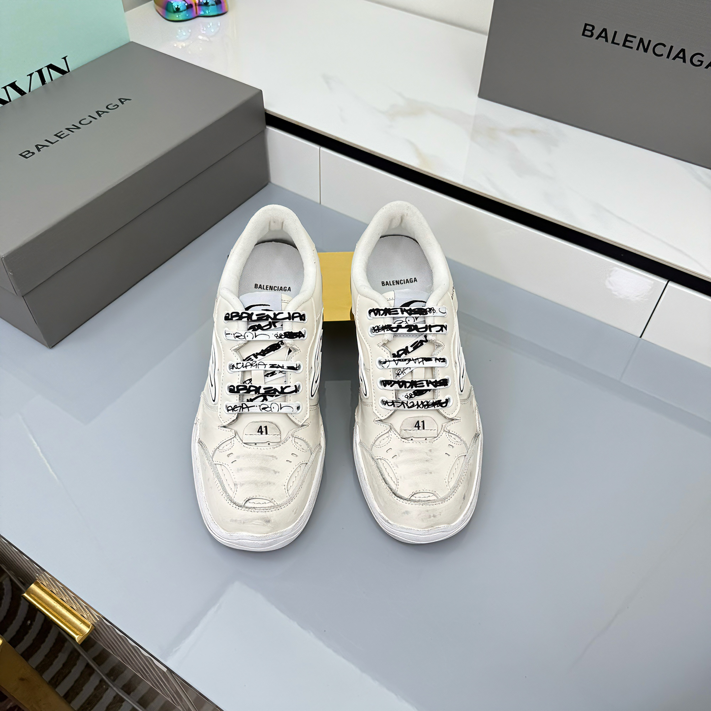 BALENCIAGA 25S SNEAKERS IN WHITE LEATHER - 35