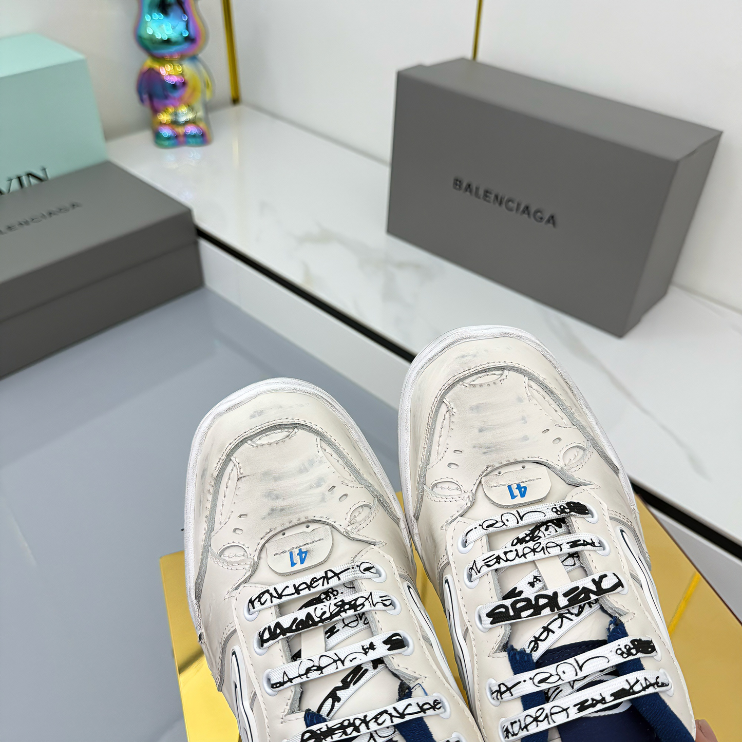 BALENCIAGA 25S SNEAKERS IN WHITE MIX DARK BLUE LEATHER - 35