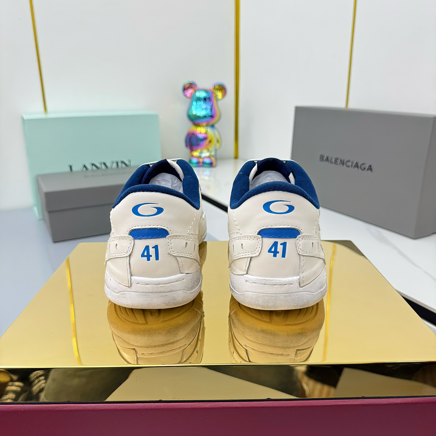 BALENCIAGA 25S SNEAKERS IN WHITE MIX DARK BLUE LEATHER - 35