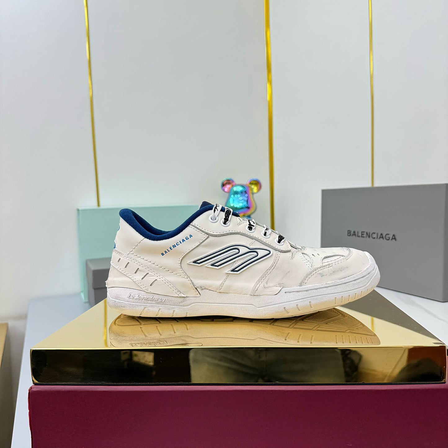 BALENCIAGA 25S SNEAKERS IN WHITE MIX DARK BLUE LEATHER - 35